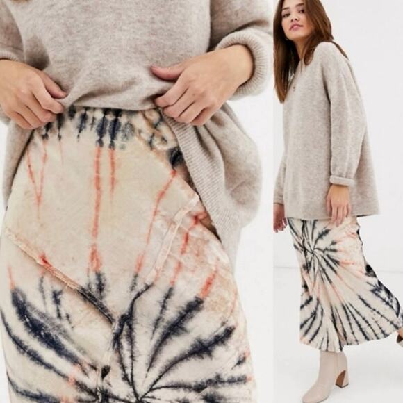 Free People Serious Swagger Velvet Tie-Dye Midi Skirt Size M in Firework Combo - Picture 6 of 11